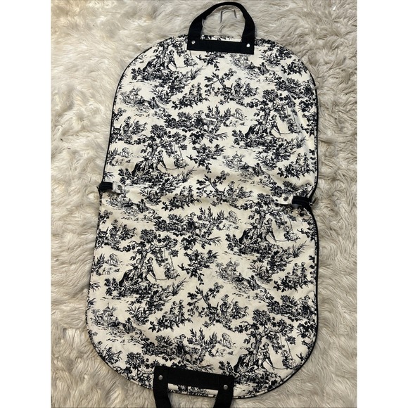 Folding Hanging Garment Bag Black White Toile Pattern Travel Handles Storage - Picture 3 of 10